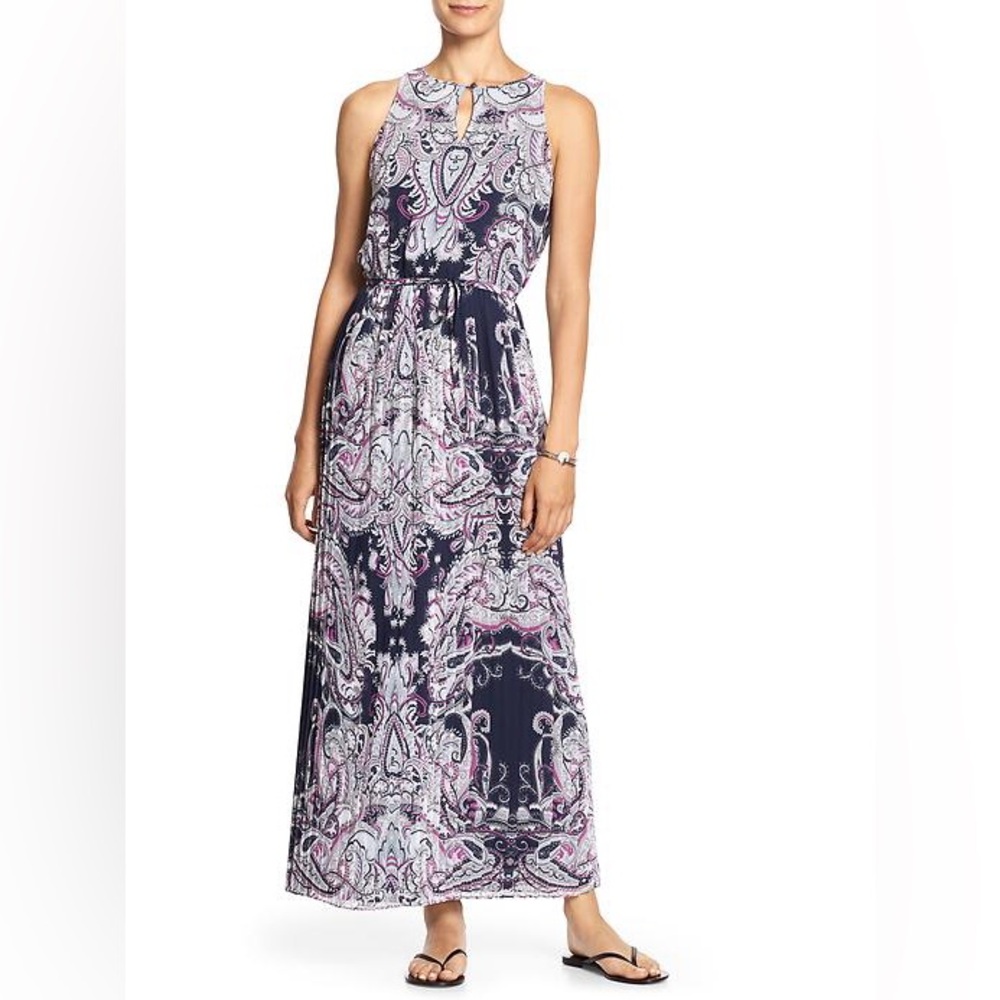 Banana Republic Women’s Size 2 Navy Blue, Purple, and Gray Paisley Maxi Dress
